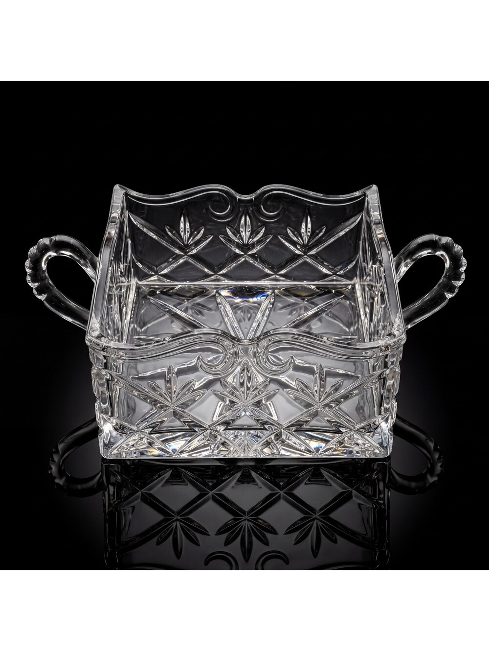 Vintage Shannon Crystal Ireland Square Crystal Basket Bowl w Handles - 6"
